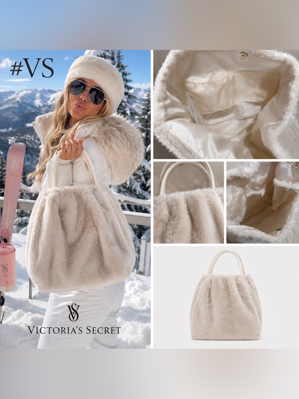 NWT Victoria’s Secret Plush Faux Fur Tote Bag in Cream